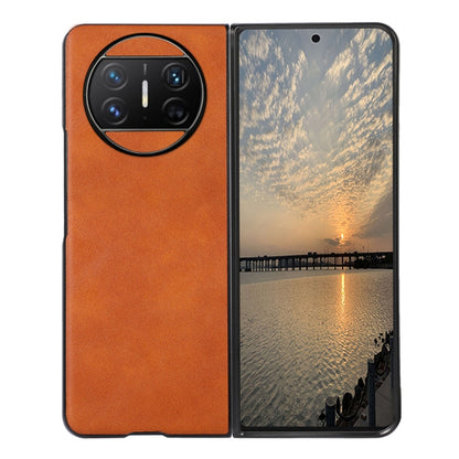 Brown cowhide-texture PU phone case for Huawei Mate X3, camera cutout visible