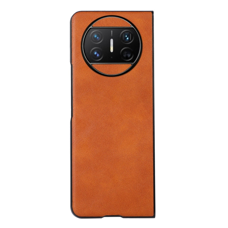 Brown cowhide-texture PU phone case with camera cutout, back view