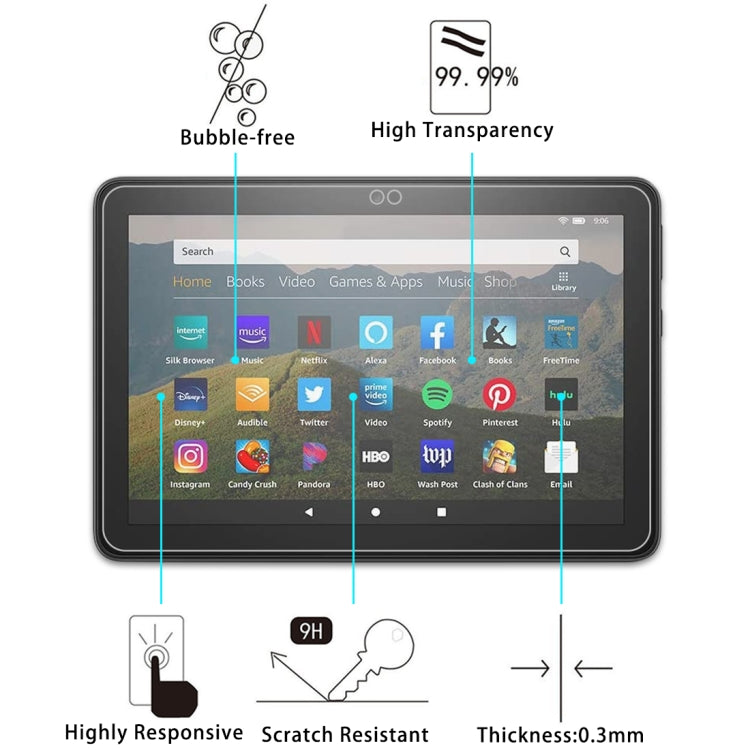Tablet screen protector film set with 9H hardness and 0.3mm thickness indicators