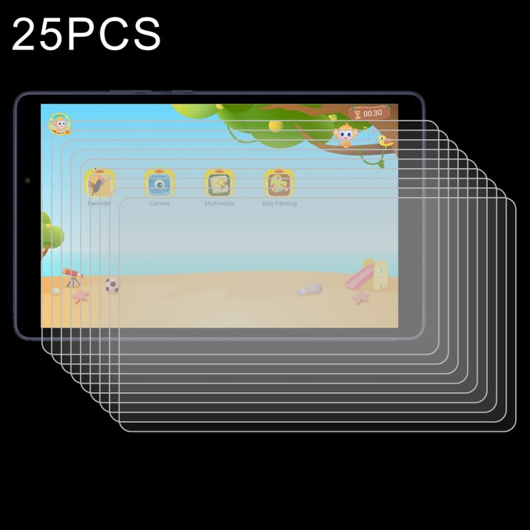 25-pack tempered glass screen protector films on tablet screen with colorful app icons