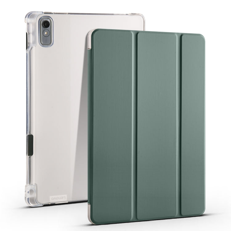 3-fold clear TPU tablet case with pen slot, dark green fold cover and clear back shell