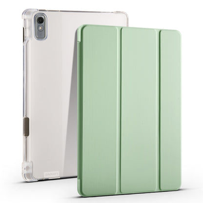 3-fold clear TPU tablet case with pen slot, light green fold cover and clear back shell