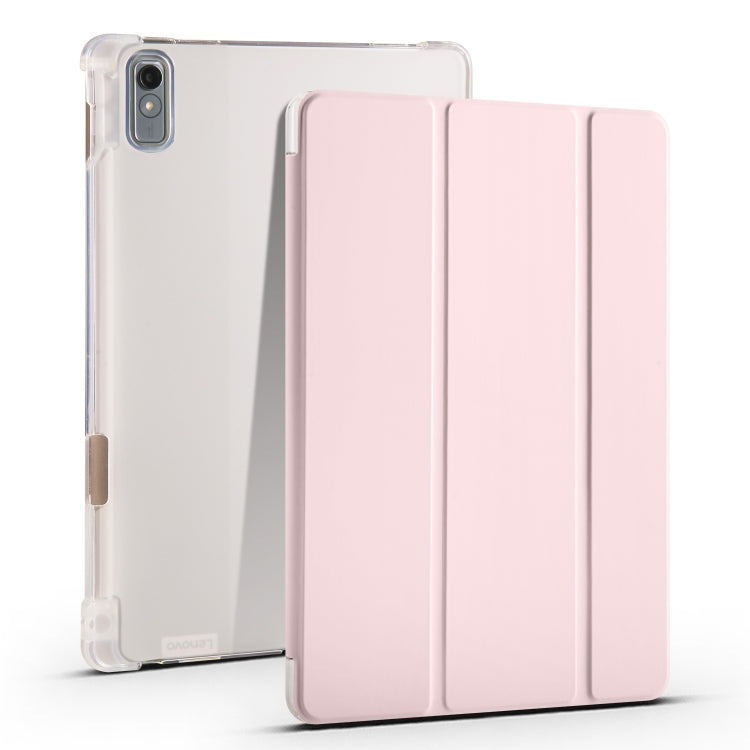 3-fold clear TPU tablet case with pen slot, pink fold cover and clear back shell