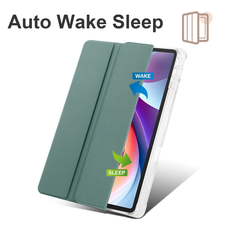 Tablet case with 3-fold ice blue cover and clear TPU back, front stand open