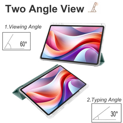 Tablet case folio showing two viewing angles with clear TPU back and 3-fold cover