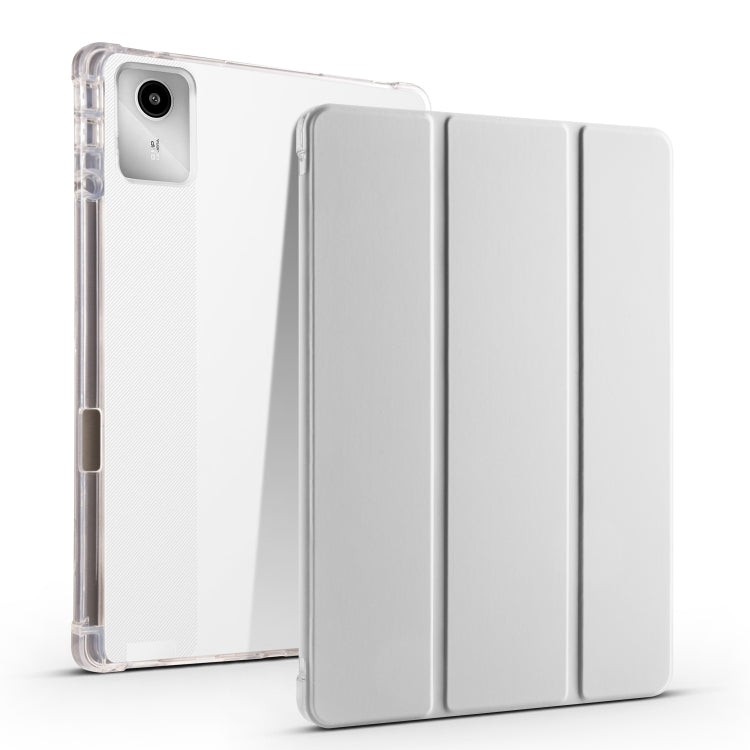 3-fold clear TPU tablet case with pen slot, white fold cover and clear back shell