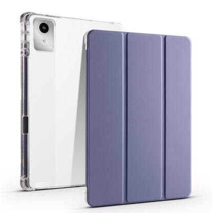 3-fold clear TPU tablet case with pen slot, blue fold cover and clear back shell