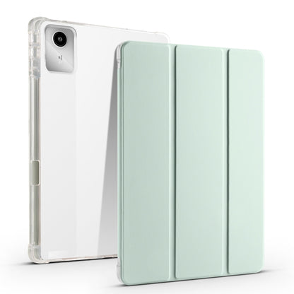 3-fold clear TPU tablet case with pen slot, mint green fold cover and clear back shell
