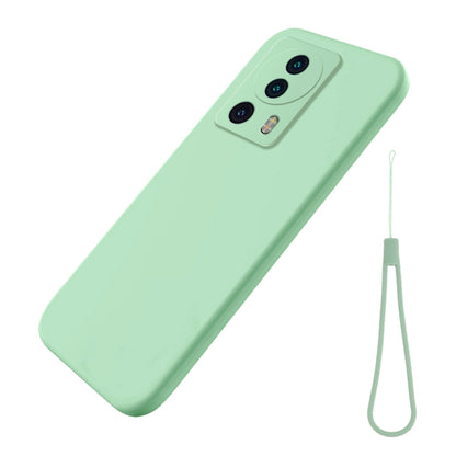 Light green silicone shockproof phone case with camera cutouts and matching lanyard strap.