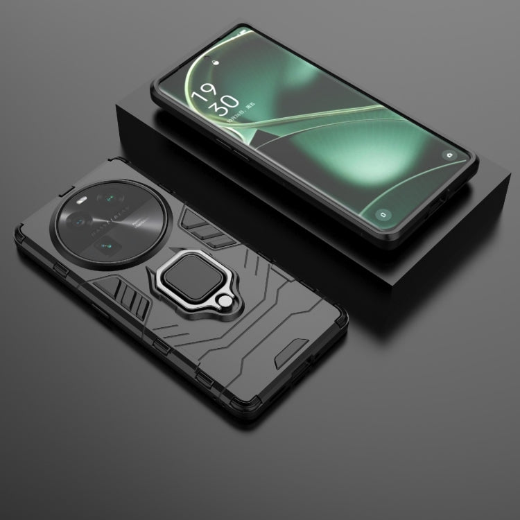 Phone case with magnetic ring holder, black rugged protective case with raised camera trim