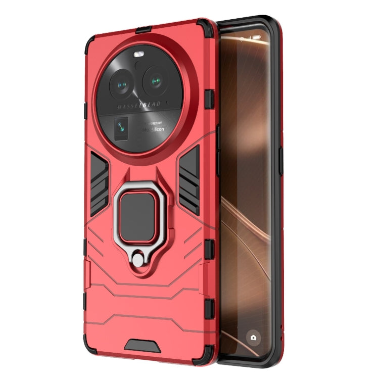 Rugged red phone case with magnetic ring holder, PC + TPU bumper, camera cutouts