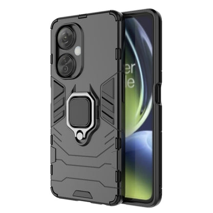 Rugged dark phone case with magnetic ring holder, PC + TPU shell with raised edges