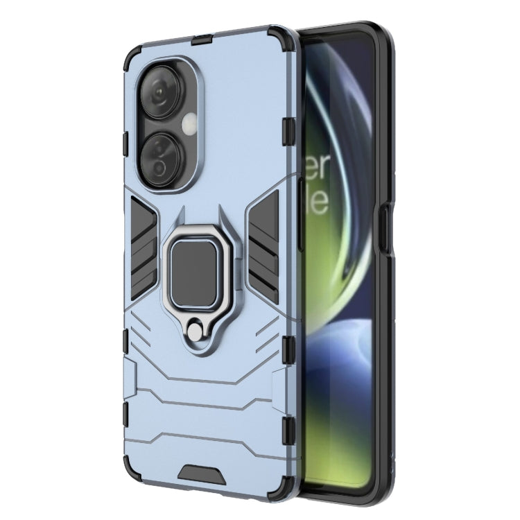 Rugged light blue phone case with magnetic ring holder, PC + TPU bumper
