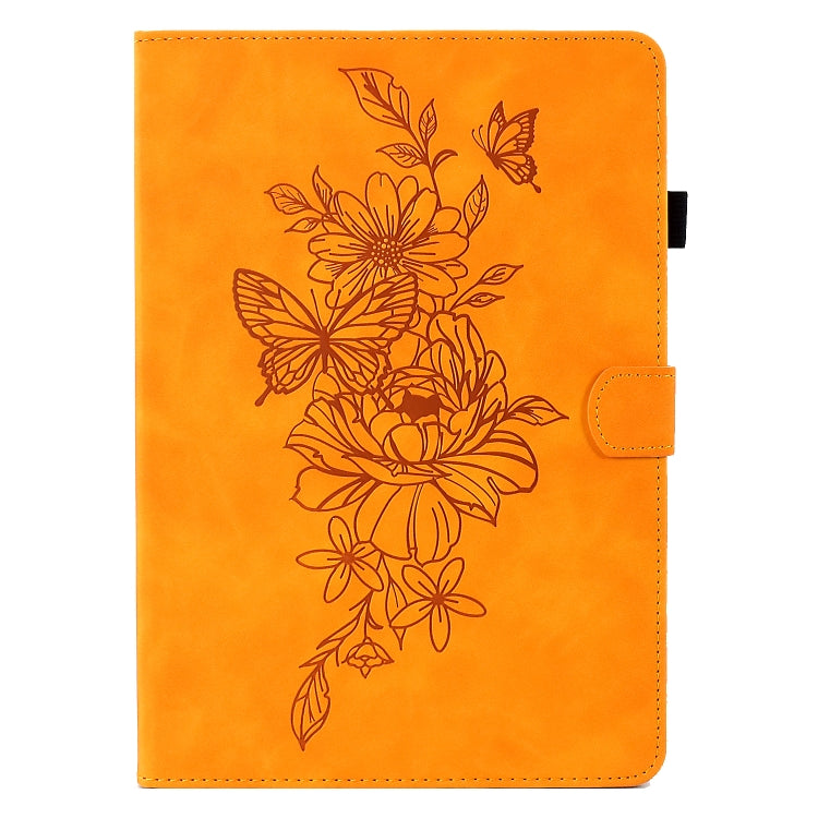 Orange leather folio tablet case with floral butterfly emboss pattern
