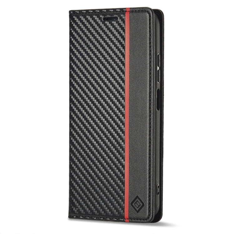 Carbon fiber leather phone case with red edge stripe and side button cutouts