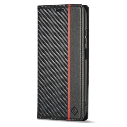 Carbon fiber leather phone case with red edge stripe and side button cutouts