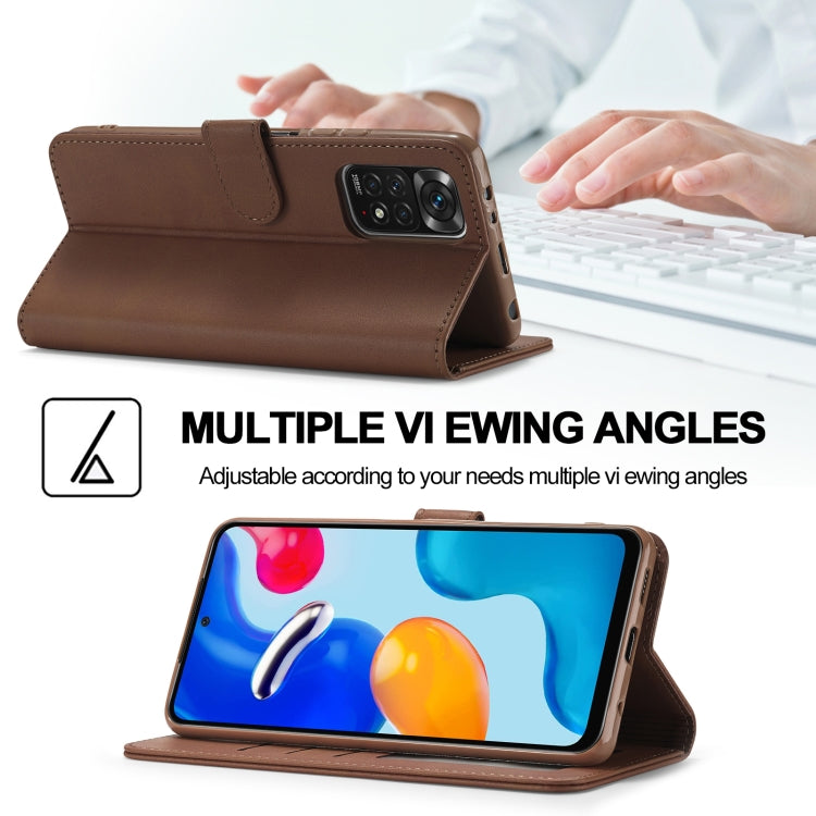 Brown folio flip phone case standing upright for viewing angles