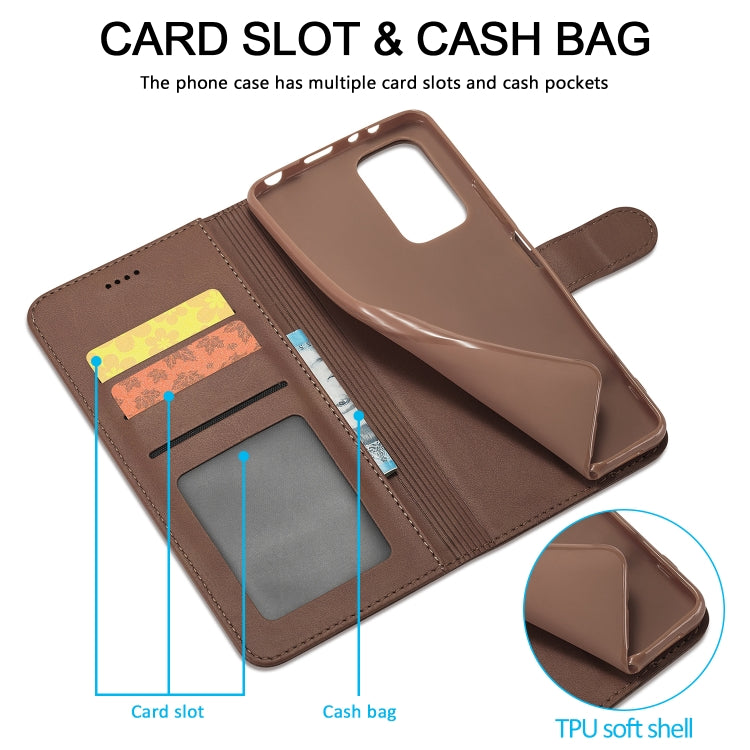 Brown wallet-style phone case with card slots and cash pocket flap