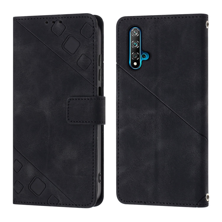 Black embossed leather-style flip phone case with side button cutouts