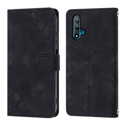 Black embossed leather-style flip phone case with side button cutouts