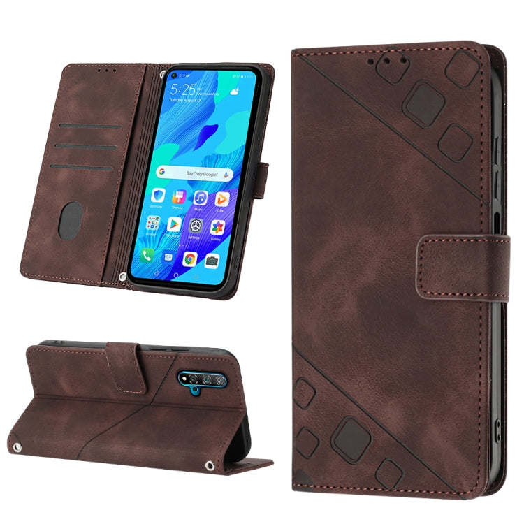Brown embossed leather-style flip phone case with card slots and magnetic closure