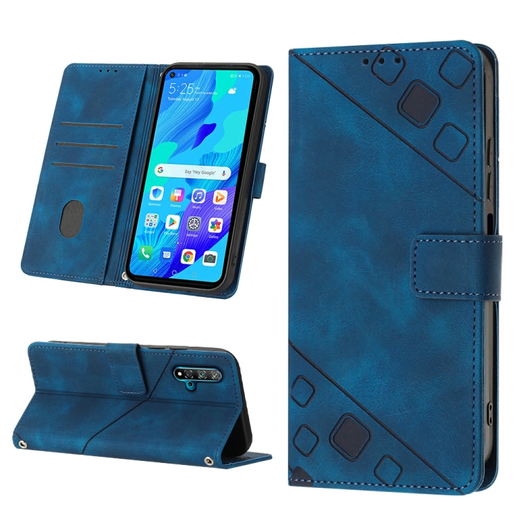 Blue embossed leather-style wallet flip phone case with card slots and stand