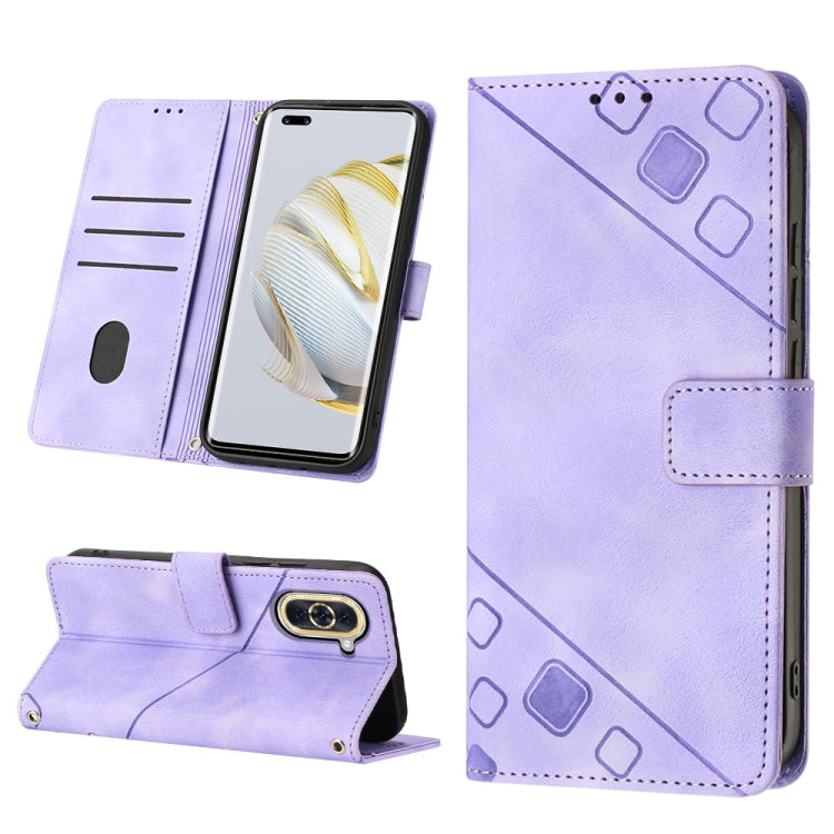 Lavender embossed leather-style flip phone case with card slots and magnetic closure