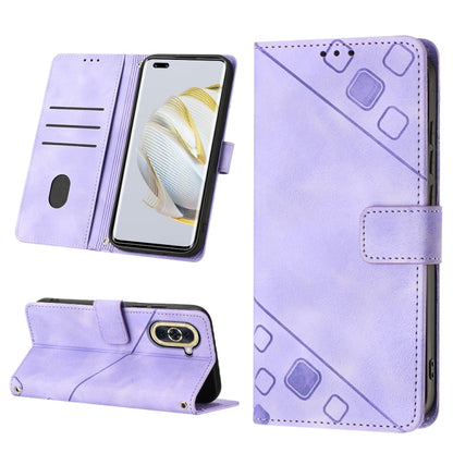 Lavender embossed leather-style flip phone case with card slots and magnetic closure