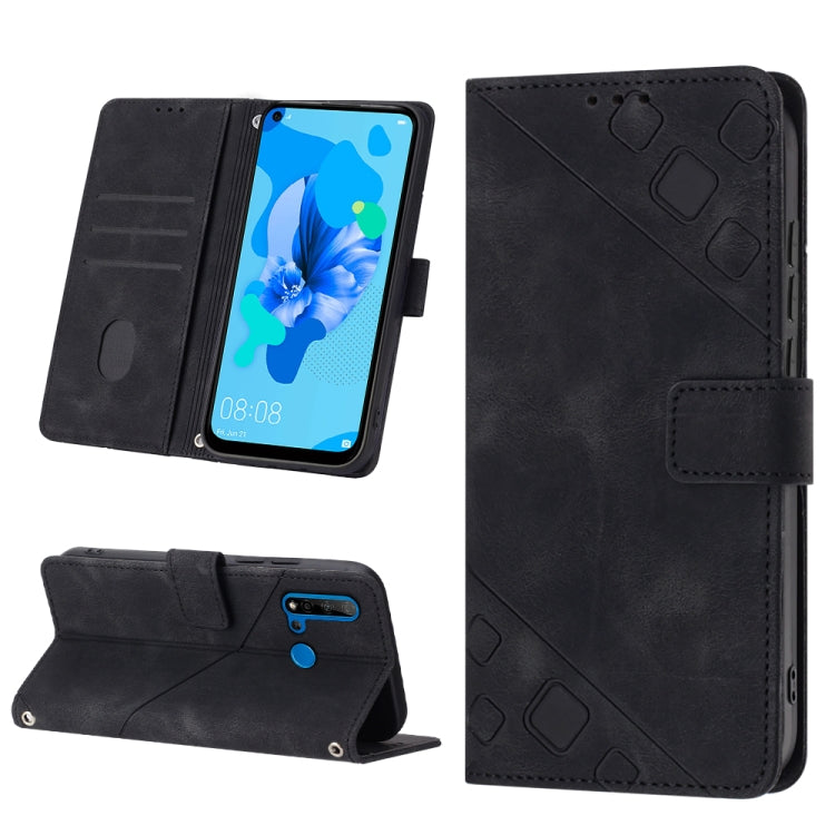 Black embossed leather phone case with flip wallet cover and front viewing stand