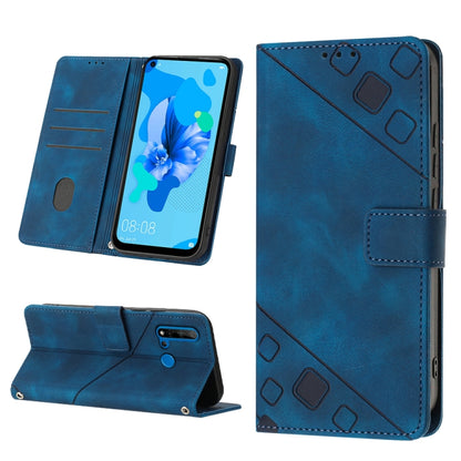 Blue embossed leather phone case with flip wallet cover and viewing stand