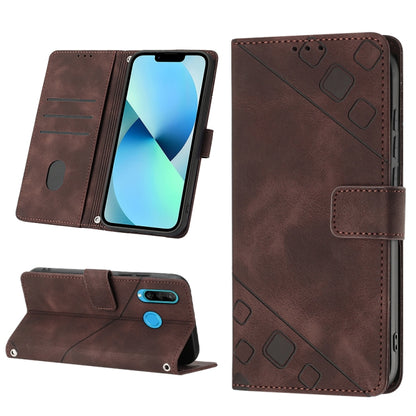 Embossed leather phone case, brown flip wallet with kickstand and card slots