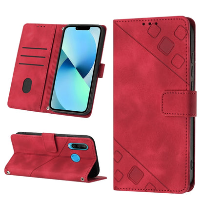 Embossed leather phone case, red flip wallet with kickstand and card slots