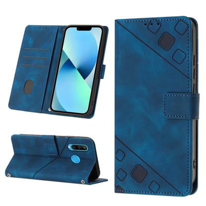 Embossed leather phone case, blue flip wallet with kickstand and card slots