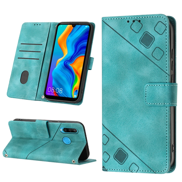 Embossed leather phone case, teal flip wallet with kickstand and card slots