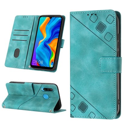 Embossed leather phone case, teal flip wallet with kickstand and card slots