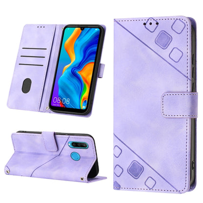Embossed leather phone case, light purple flip wallet with kickstand and card slots