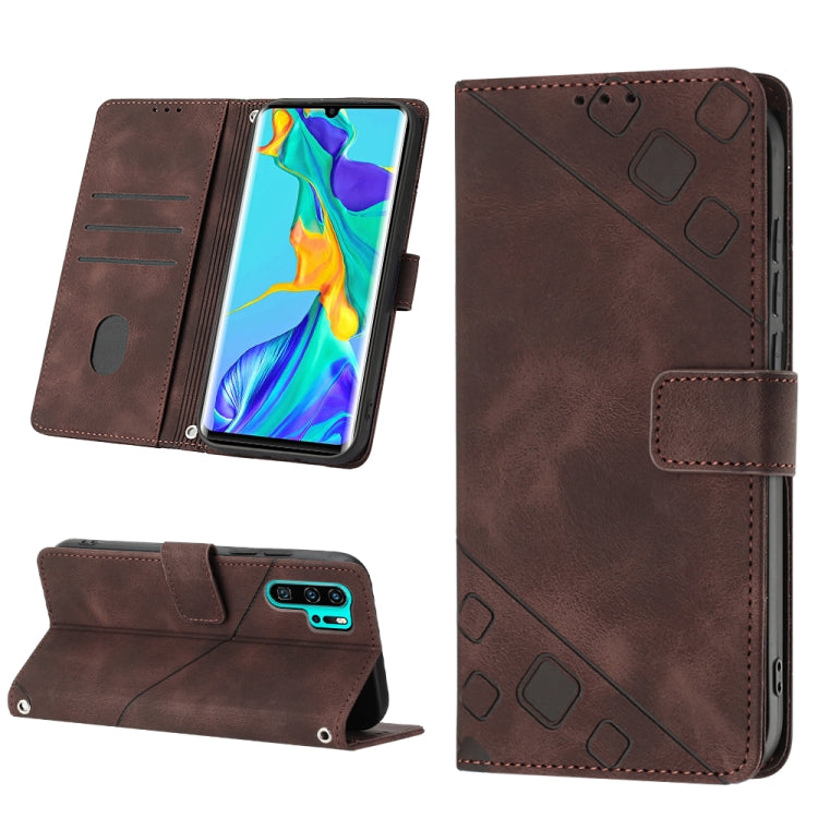 Embossed leather phone case, brown flip wallet with kickstand and card slots