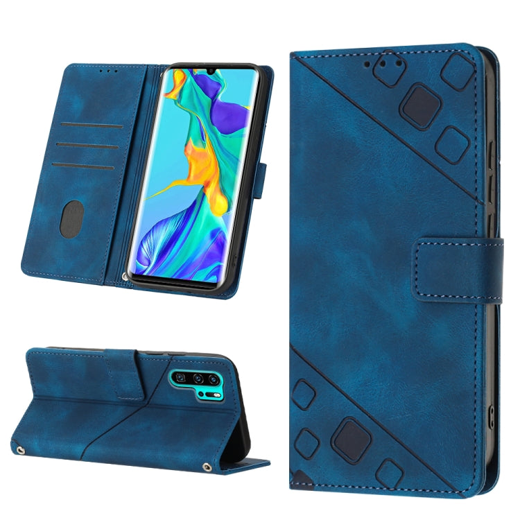 Embossed leather phone case, blue flip wallet with kickstand and card slots