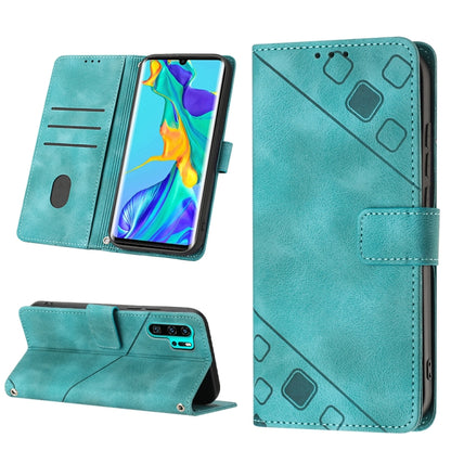 Embossed leather phone case, teal flip wallet with kickstand and card slots