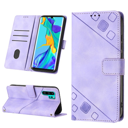 Purple embossed leather-style phone case with folio stand and card slots
