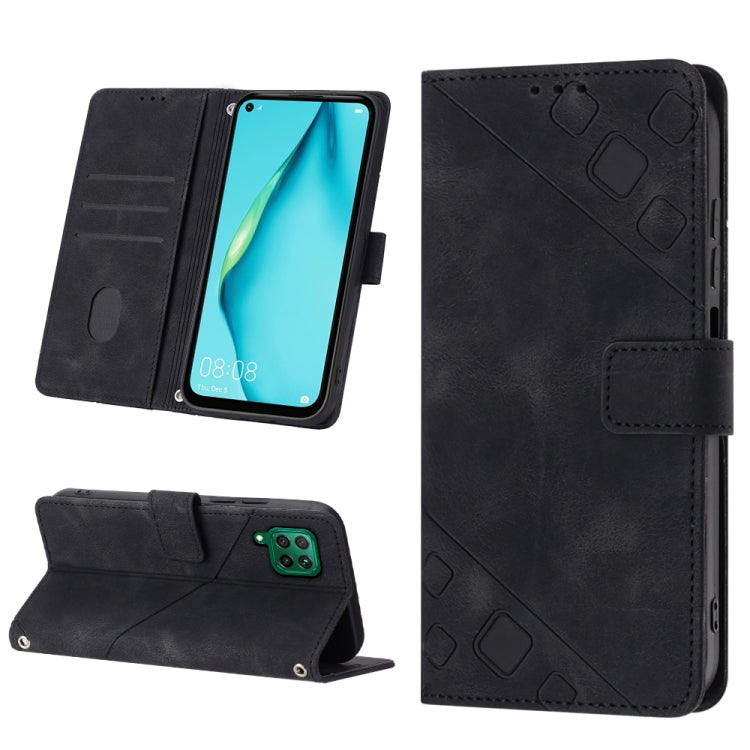 Black embossed leather-style phone case with folio stand and card slots