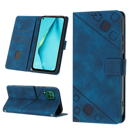 Blue embossed leather-style phone case with folio stand and card slots