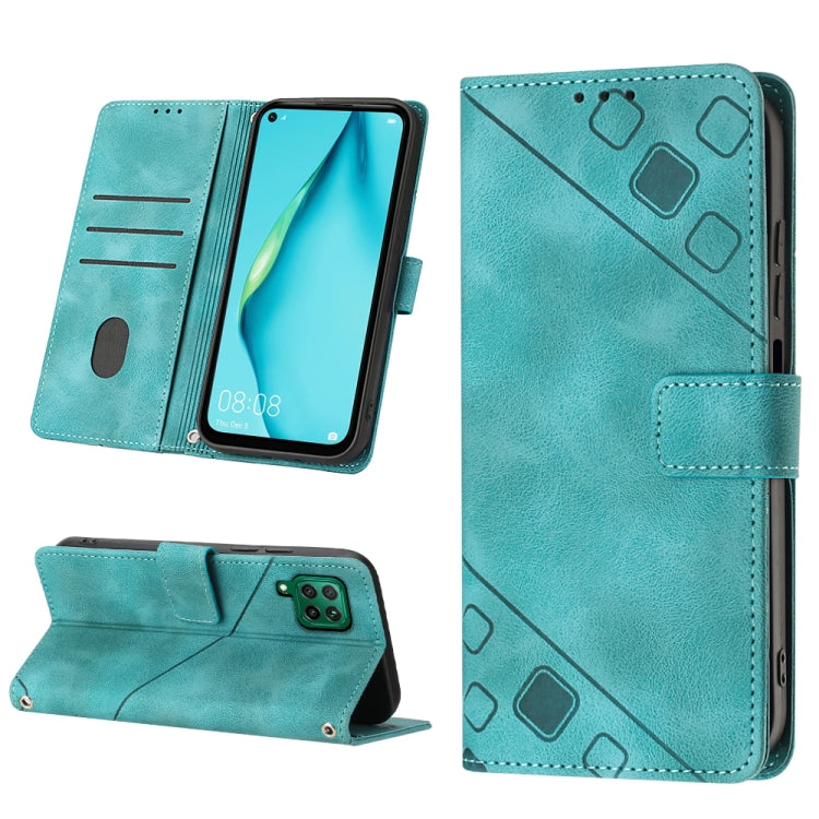 Teal embossed leather-style phone case with folio stand and card slots