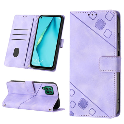 Light purple embossed leather-style phone case with folio stand and card slots