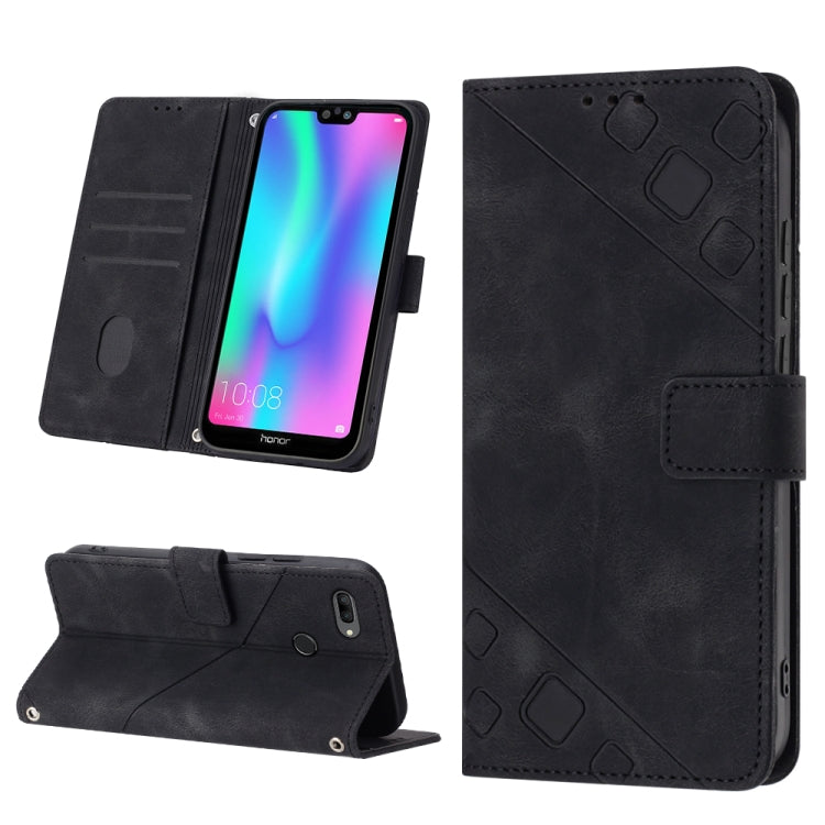 Black embossed leather-style phone case with folio stand and card slots