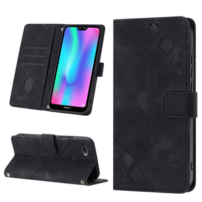 Black embossed leather-style phone case with folio stand and card slots