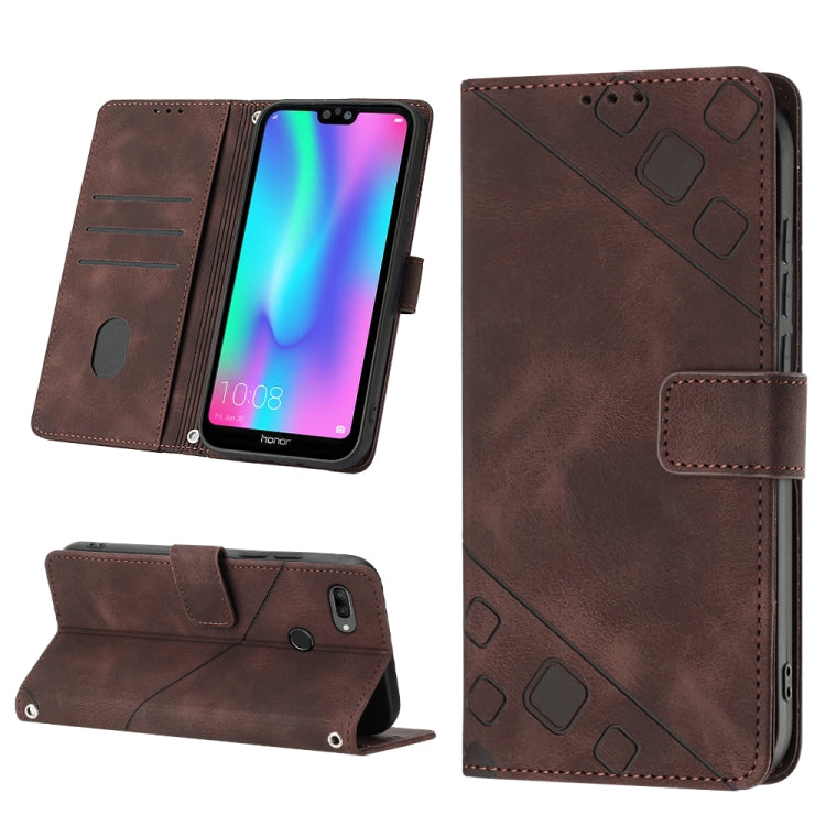 Dark brown embossed leather-style phone case with folio stand and card slots