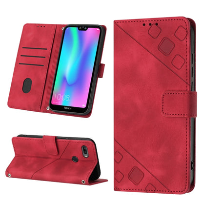 Red embossed leather-style phone case with folio stand and card slots
