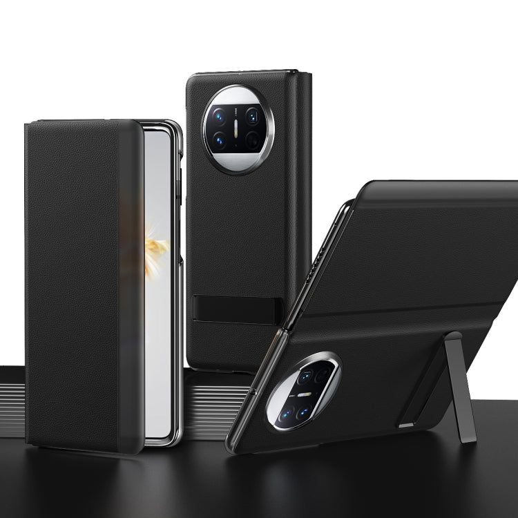 Black leather all-inclusive phone case for Huawei Mate X3 with built-in holder