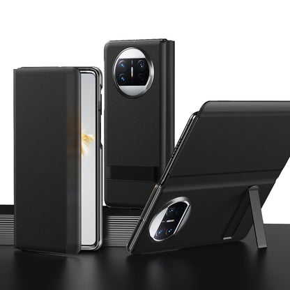 Black leather all-inclusive phone case for Huawei Mate X3 with built-in holder